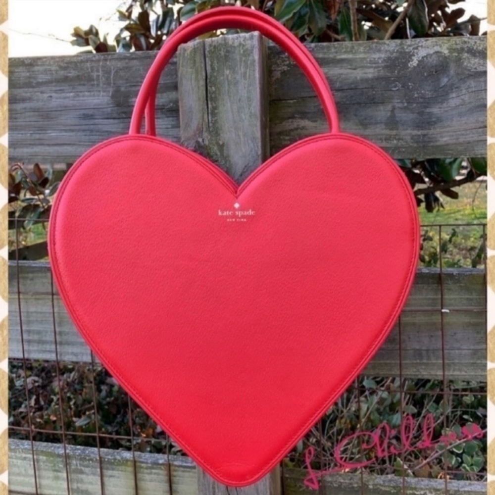 Kate Spade Dolly Red Heart Large Rose Colored Glasses Leather Novelty Rare Bag - Picture 2 of 11